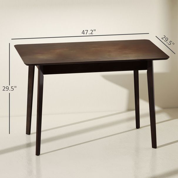 47.2" Rectangle Dining Table For 4, Mid-Century Modern Kitchen Table With Rubber Wood Frame For Dining Room, Mahogany_maomaolike.com