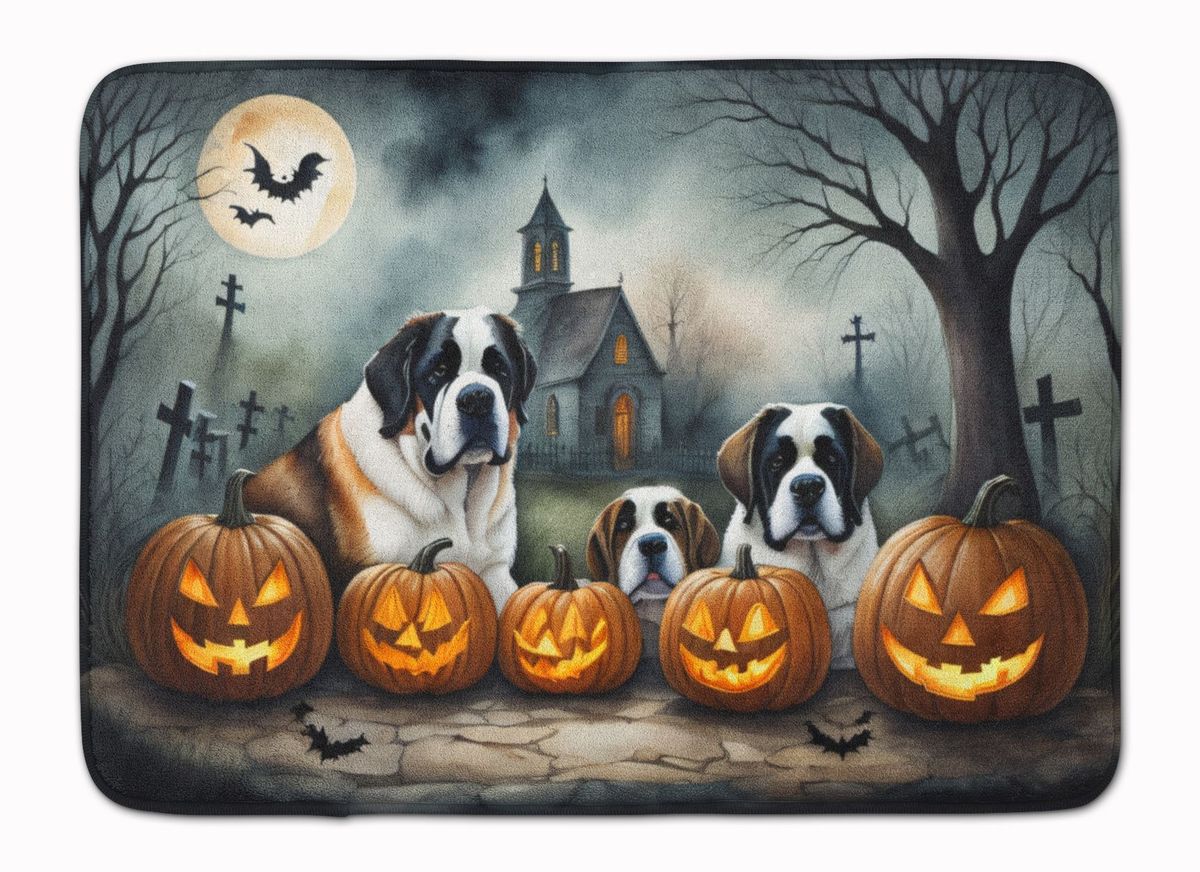 Saint Bernard Spooky Halloween Memory Foam Kitchen Mat Machine Washable Anti-Fatigue Mat Cushion Comfort Bath Mat Or Kitchen Rug_maomaolike.com