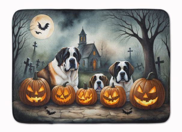 Saint Bernard Spooky Halloween Memory Foam Kitchen Mat Machine Washable Anti-Fatigue Mat Cushion Comfort Bath Mat Or Kitchen Rug_maomaolike.com