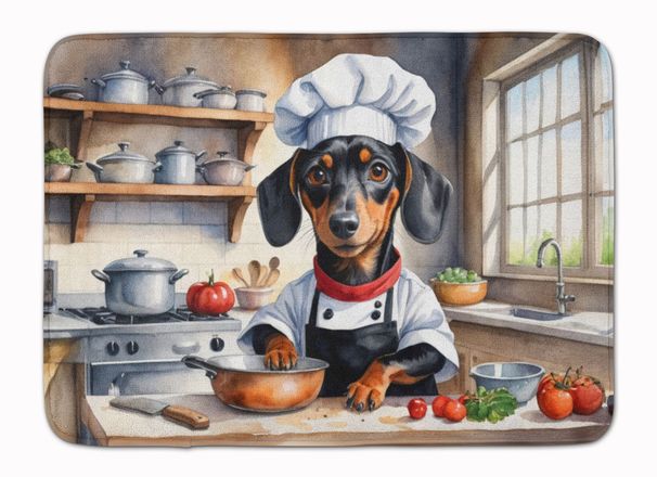 Dachshund The Chef Memory Foam Kitchen Mat Machine Washable Anti-Fatigue Mat Cushion Comfort Bath Mat Or Kitchen Rug_maomaolike.com