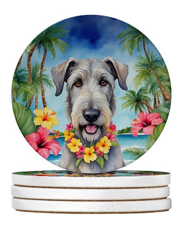 Irish Wolfhound Luau Large Sandstone Coasters Pack Of 4 Absorbent Round Coasters Decor Gifts For Men Or Women, 4 In, Multicolor_maomaolike.com