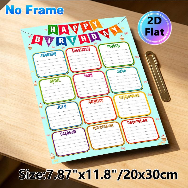 Birthday Tracker Painting Poster, Vibrant Festive Styled Poster, Practical For Recording Monthly Birthdays, Ideal For Office, Club Or Common Area_maomaolike.com
