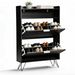 two Compartments Two Hooks Side Panels Slatted Front Panel Shoe Racks Cabinets With Top Flip-up Lids_maomaolike.com