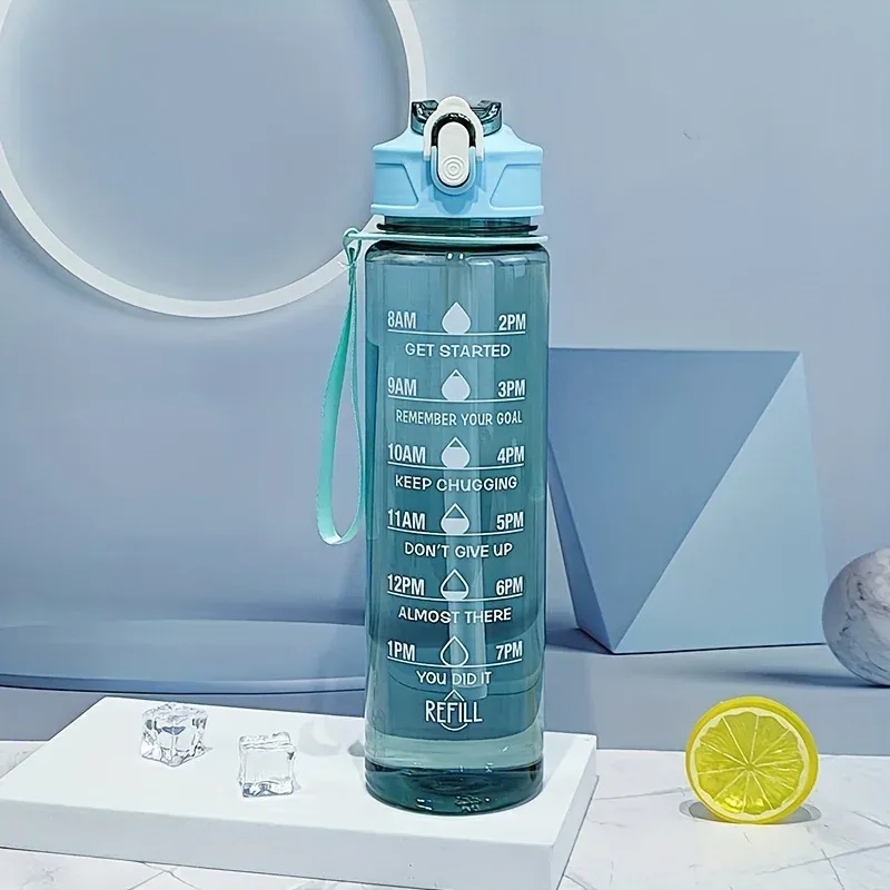 750ML With Straw Motivational Sport Water Bottle For Girls Leakproof Drinking Bottles Outdoor Travel Fitness Jugs_maomaolike.com