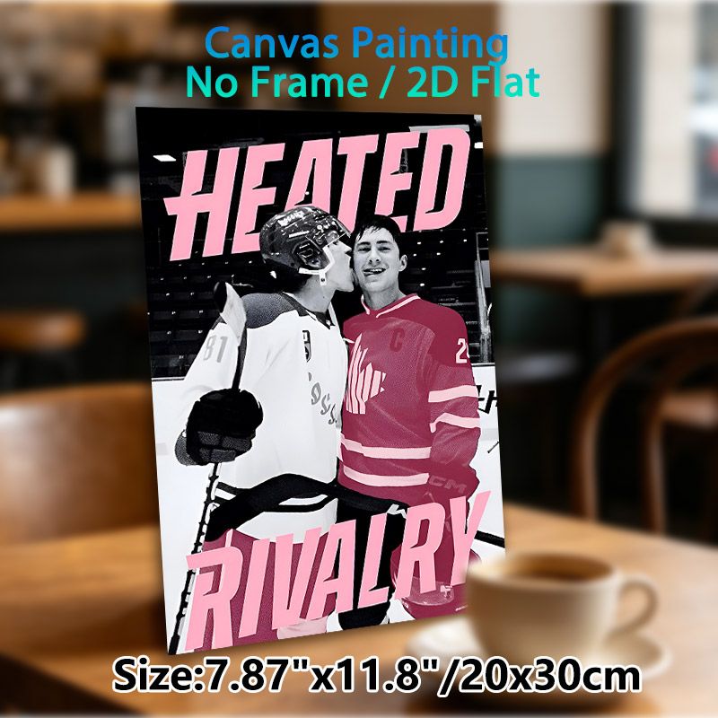 Hockey Heated Rivalry Painting Poster, Vintage Contrast-Tone Poster, Playful Hockey Players Scene With Bold Pink Typography, Ideal Wall Decor For Game_maomaolike.com