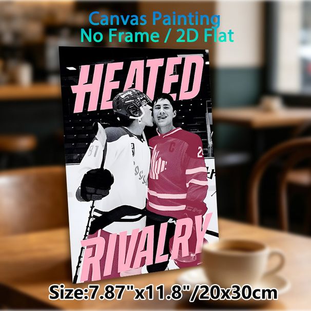 Hockey Heated Rivalry Painting Poster, Vintage Contrast-Tone Poster, Playful Hockey Players Scene With Bold Pink Typography, Ideal Wall Decor For Game_maomaolike.com