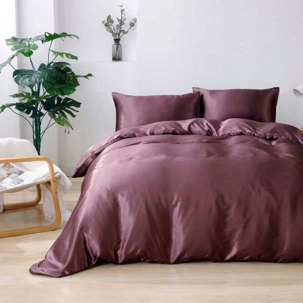 Satin Sheets Queen Size Bed Set Duvet Cover Quilt Cover, Luxury Soft Silky Sheets For Hair And Skin, Similar To Silk Bed Sheets 3pc Set_maomaolike.com