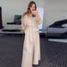 Women's Clothing solid color mesh splicing jacket casual wide leg trousers suit for women_maomaolike.com