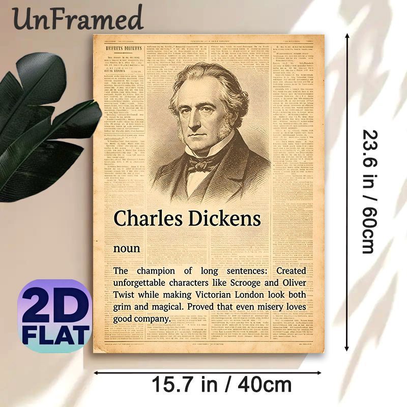 Charles Dickens Themed Painting Poster, Vintage Newspaper-style Monochrome Poster, Highlights Iconic Literary Characters & Victorian London Vibe_maomaolike.com