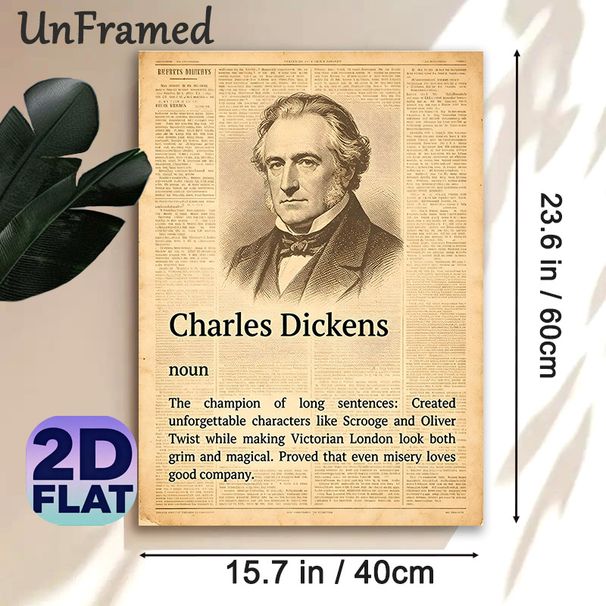 Charles Dickens Themed Painting Poster, Vintage Newspaper-style Monochrome Poster, Highlights Iconic Literary Characters & Victorian London Vibe_maomaolike.com