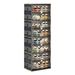 8 Tiers 16 Pairs Hard Plastic Shoe Storage Organizer Cabinet For Entryway, Large Stackable Collapsible Sneaker Shoe Box Organizer For Closet, Portable Folding Shoe Cabinet With Doors, Black_maomaolike.com
