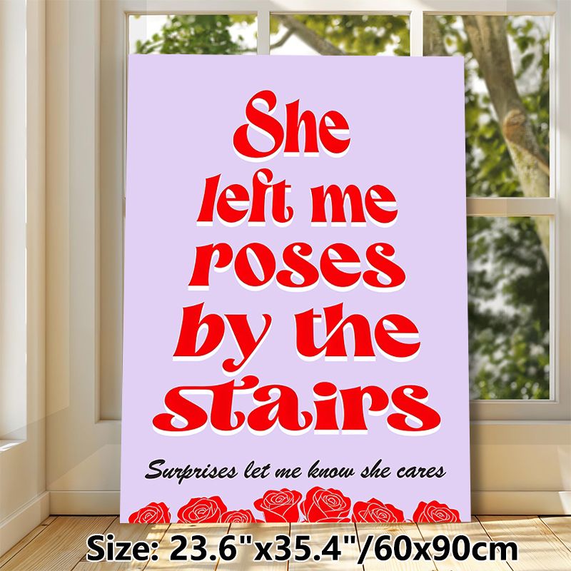 Romantic Rose & Love Quote Painting Poster, Retro Typographic Red Rose Art Poster, Warm Sentimental Decor Ideal For Bedroom, Living Room Wall Display_maomaolike.com