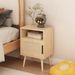 22.83" H Rattan Nightstand, Side Table With Door Open Shelf,Accent Bedside End Table With Solid Wood Legs For Bedroom, Dorm And Small Spaces_maomaolike.com