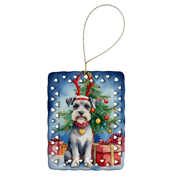 Schnauzer Christmas Reindeer Porcelain Ornament Christmas Tree Hanging Decorations For Home Christmas Holiday, Rectangle, Gift, Multicolor_maomaolike.com