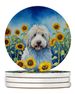 Komondor In Sunflowers Large Sandstone Coasters Pack Of 4 Absorbent Round Coasters Decor Gifts For Men Or Women, 4 In, Multicolor_maomaolike.com