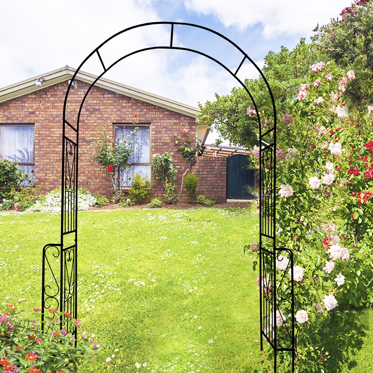 Metal Garden Arch W55'' X H94.5'' Garden Arbor Trellis Climbing Plants Support Rose Arch Outdoor Arch_maomaolike.com