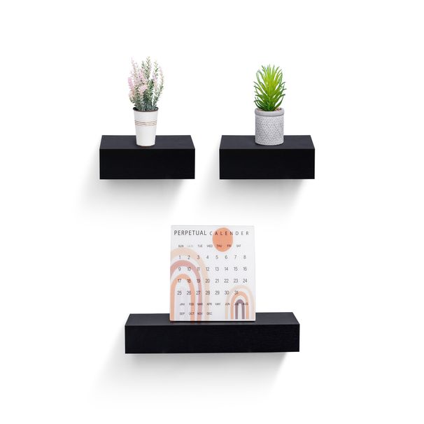 Floating Shelves 18.11" Wall Mounted Wood Shelves For Bathroom, Bedroom, Living Room, Kitchen, Hanging Shelf For Books/Storage/Decor With Invisible Brackets, Black_maomaolike.com