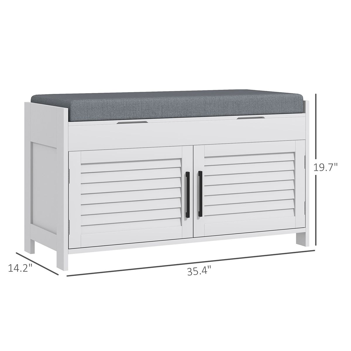 Shoe Storage Bench, Modern Entryway Bench With Cushion, Hidden Compartments, Adjustable Shelves, Shutter Doors, White_maomaolike.com