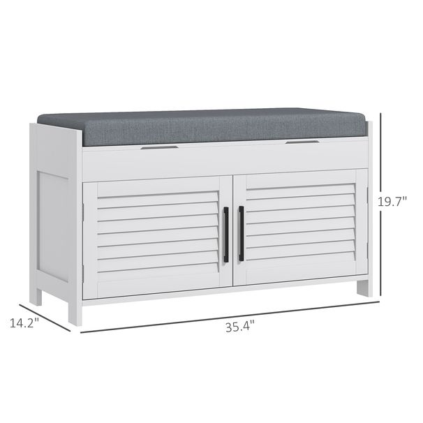 Shoe Storage Bench, Modern Entryway Bench With Cushion, Hidden Compartments, Adjustable Shelves, Shutter Doors, White_maomaolike.com