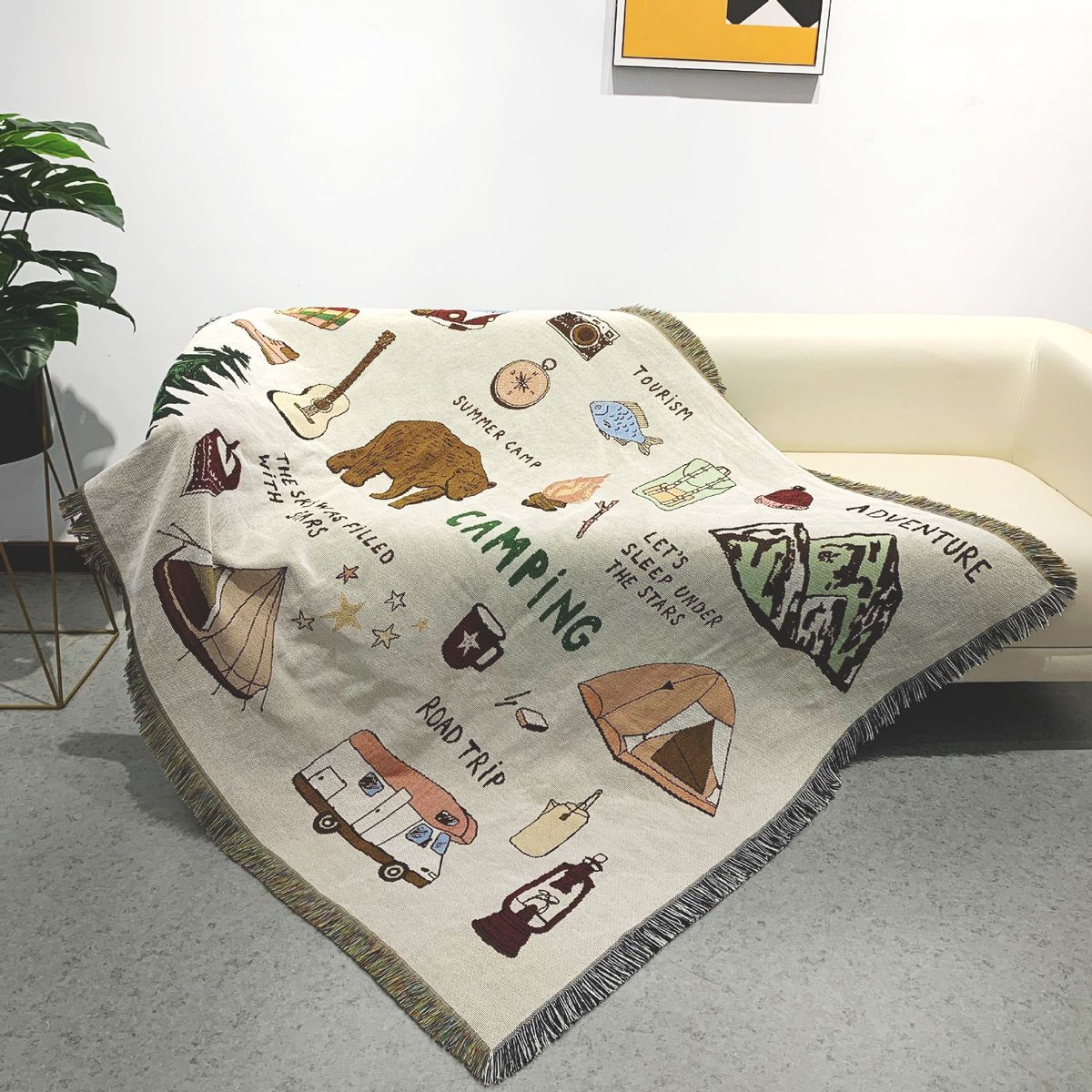 Camping Blanket Moisture Proof Picnic Mat Jacquard Tapestry Ins Style Sofa Towel Line Blanket Multifunctional Sofa Blanket_maomaolike.com