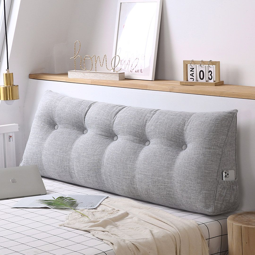 SOGA 4X 150cm Silver Triangular Wedge Bed Pillow Headboard_maomaolike.com