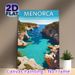 Menorca Spain Coastal Painting Poster, Vibrant Flat-style Scenic Rocky Cove With Sailboats Poster, Captures Serene Coastal Charm, Suitable For Home_maomaolike.com
