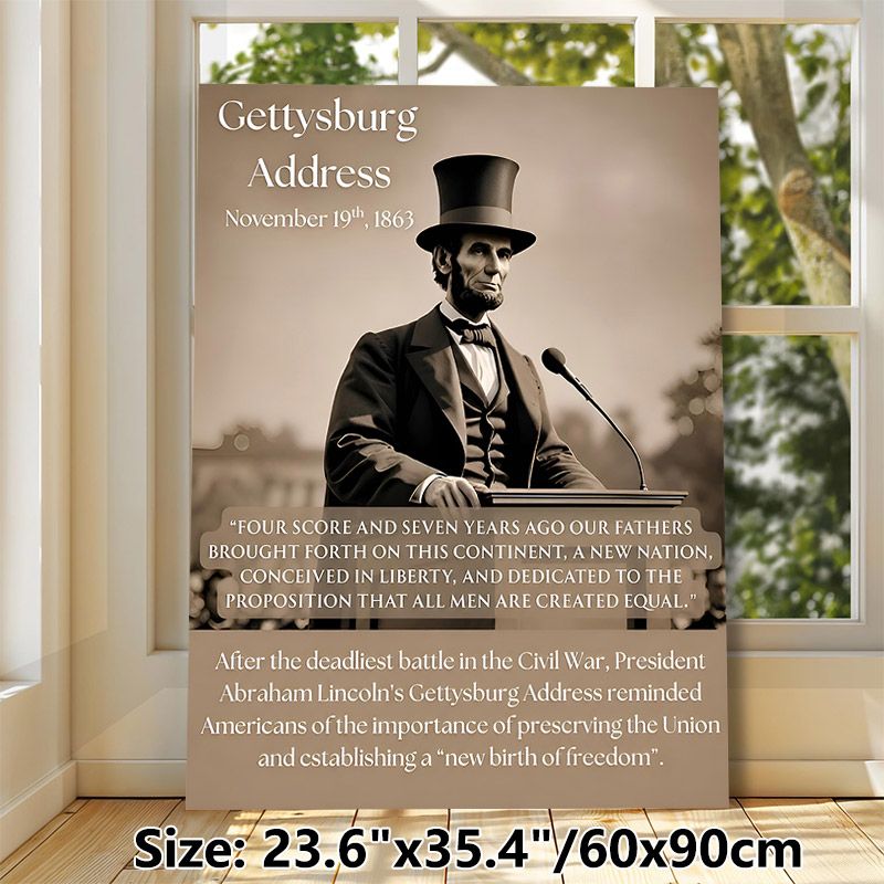 Gettysburg Address Painting Poster, Vintage Sepia-toned Historical Speech Scene Poster, Features Classic Address Excerpt, Ideal For Study_maomaolike.com