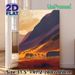 Mountain Sunset Landscape Painting Poster, Warm-toned Artistic Hills With Silhouetted Trees Poster, Calming Scenic Decor Suitable For Living Room_maomaolike.com
