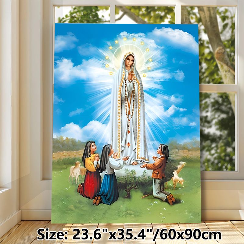 Our Lady Of Fatima Religious Painting Poster, Serene Realistic Sacred Scene Poster, Calming Spiritual Artwork With Praying Figures, Ideal For Home Or_maomaolike.com