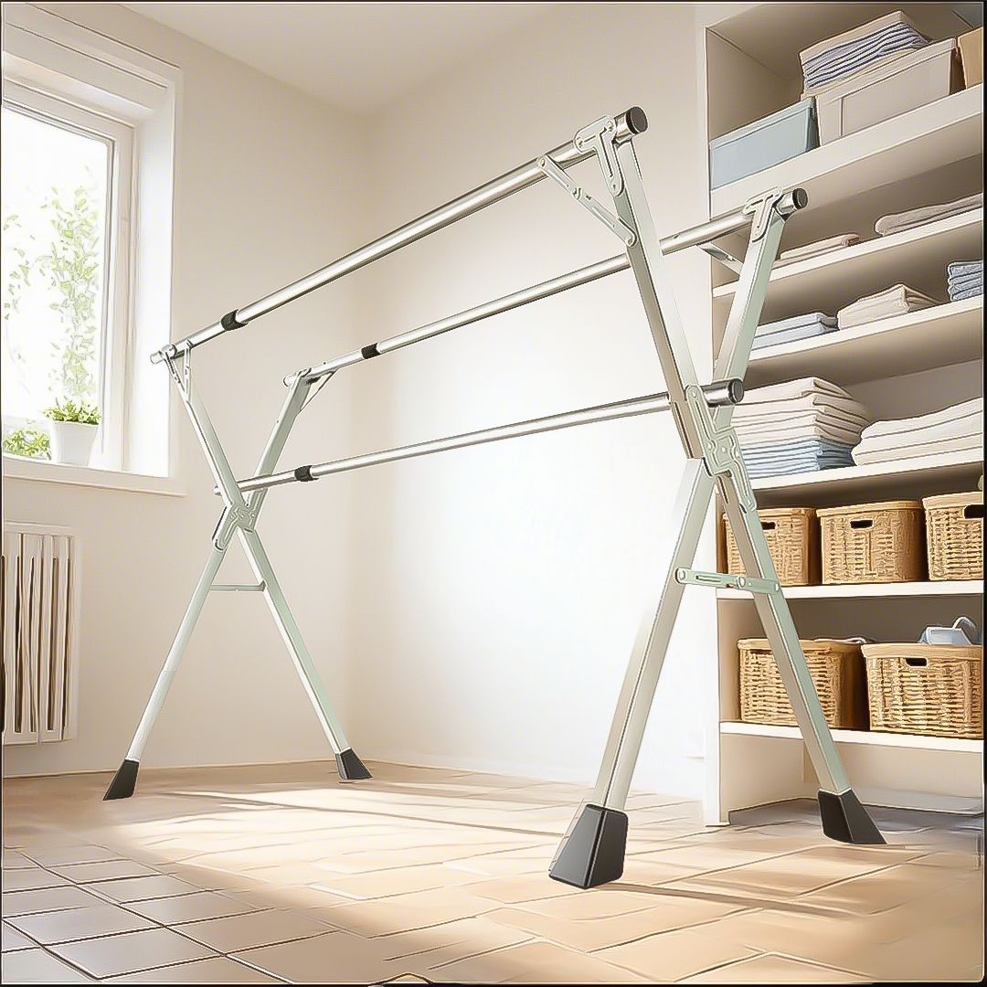 SOGA 2.4m Portable Standing Clothes Drying Rack Foldable Space-Saving Laundry Holder 3 Poles_maomaolike.com