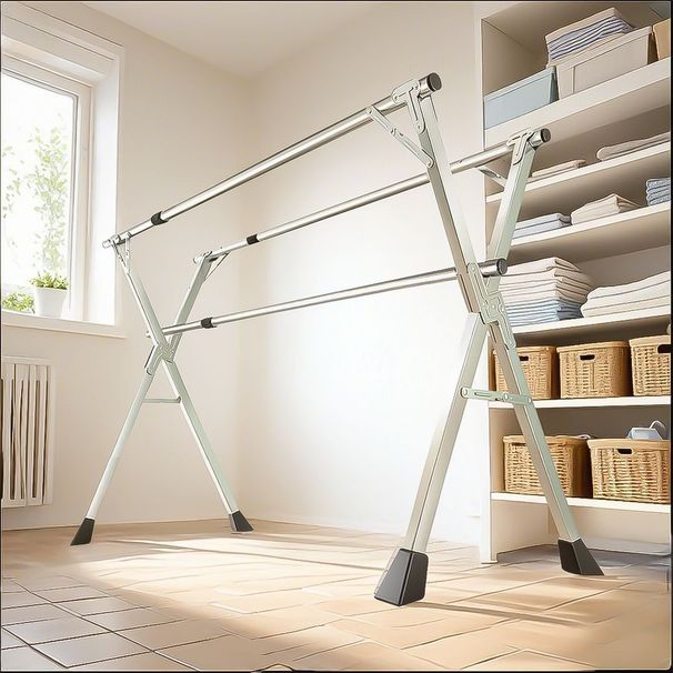 SOGA 2.4m Portable Standing Clothes Drying Rack Foldable Space-Saving Laundry Holder 3 Poles_maomaolike.com