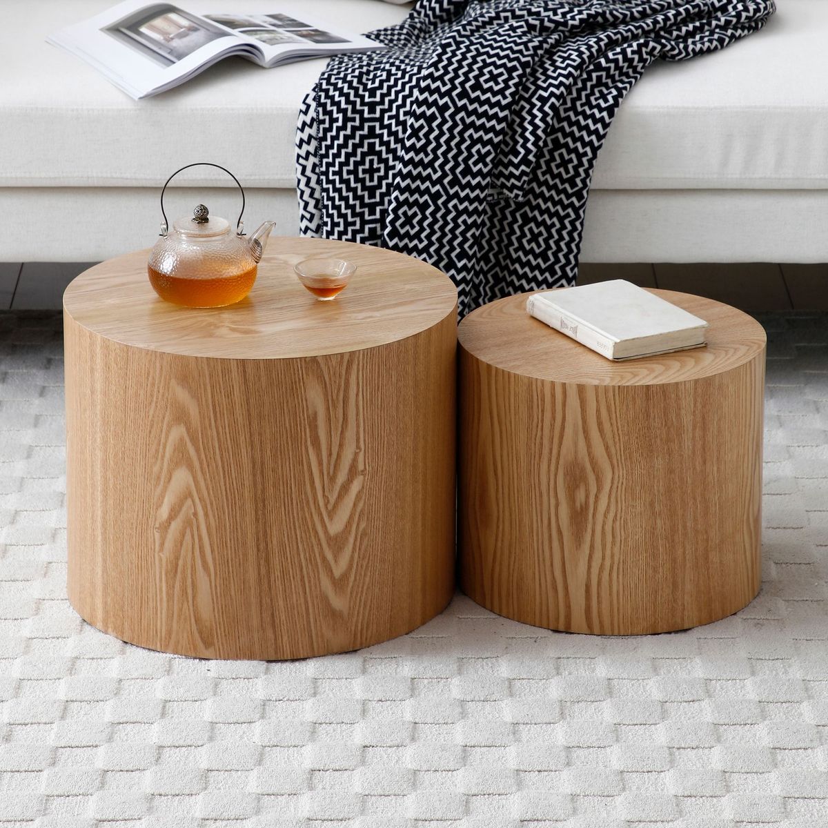 Round Coffee Table Set Of 2, Nesting Coffee Tables For MDF With Veneer .for Living Room,office,bedroom,Natural, 4Colors NATURAL_maomaolike.com