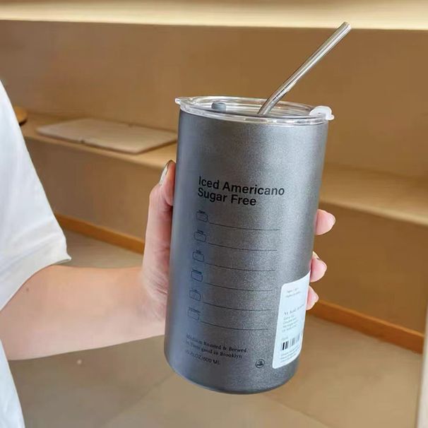 600ml Stainless Steel Thermal Water Bottle With Straw Ice American Coffee Mug Double-layer Vacuum Flask Cup_maomaolike.com