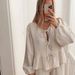 Women's Clothing casual fashion lace round neck lantern sleeve shirt high waist pants suit_maomaolike.com