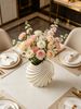 White & Gold Striped Ceramic Vase, Modern Luxury Wave Textured Decorative Flower Vase For Living Room Dining Table Home Decor_maomaolike.com