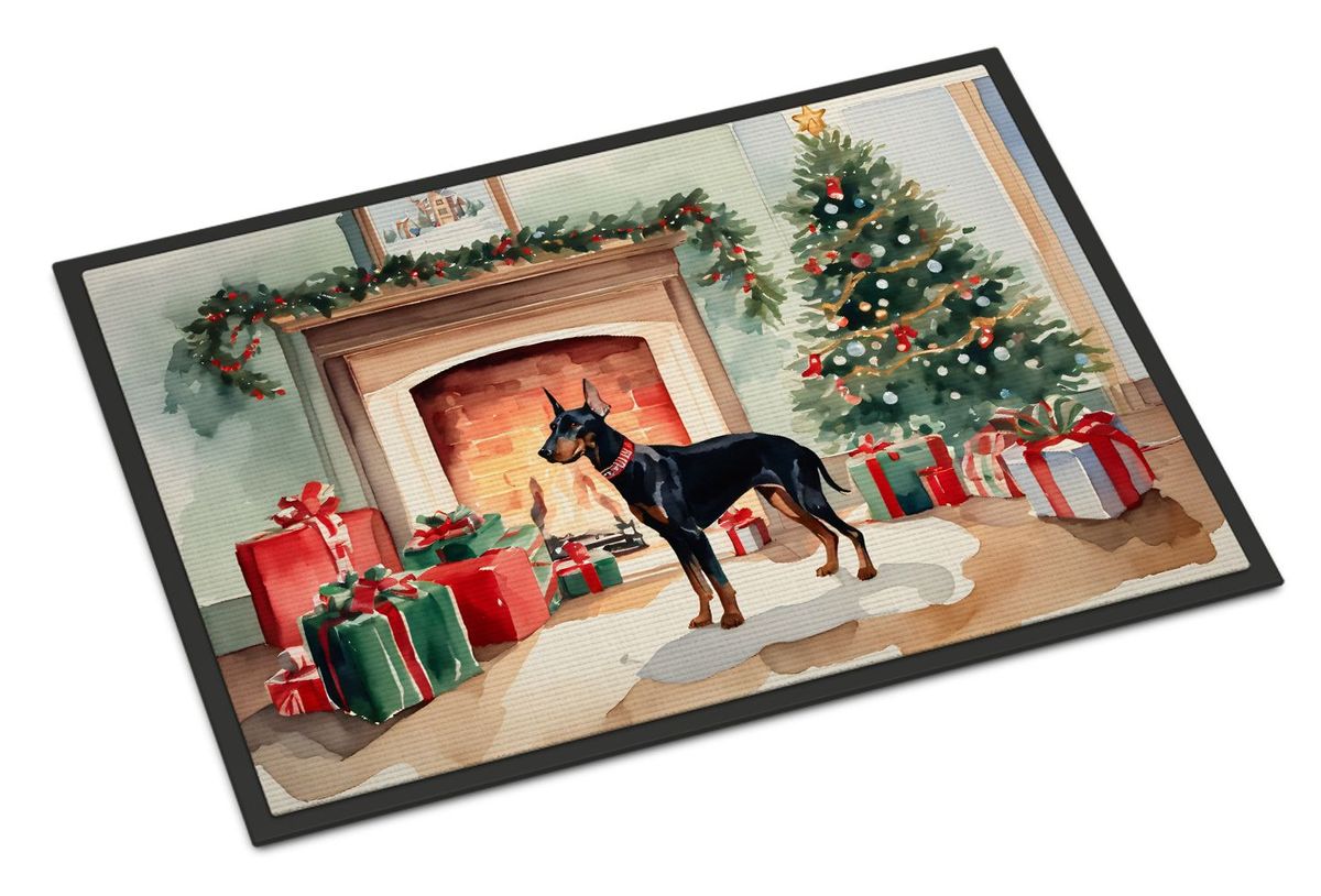 Doberman Pinscher Cozy Christmas Doormat Front Door Mat Indoor Outdoor Rugs For Entryway, Non Slip Washable Low Pile, 24H X 36W_maomaolike.com