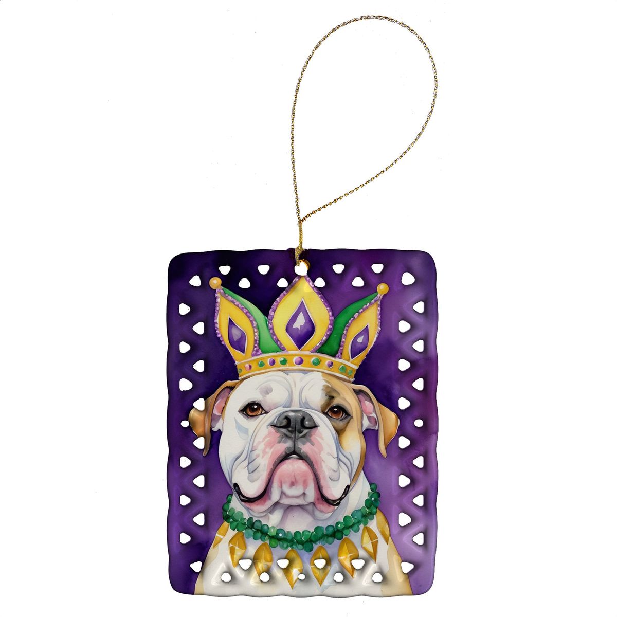 American Bulldog King Of Mardi Gras Porcelain Ornament Christmas Tree Hanging Decorations For Home Christmas Holiday, Rectangle, Gift, Multicolor_maomaolike.com