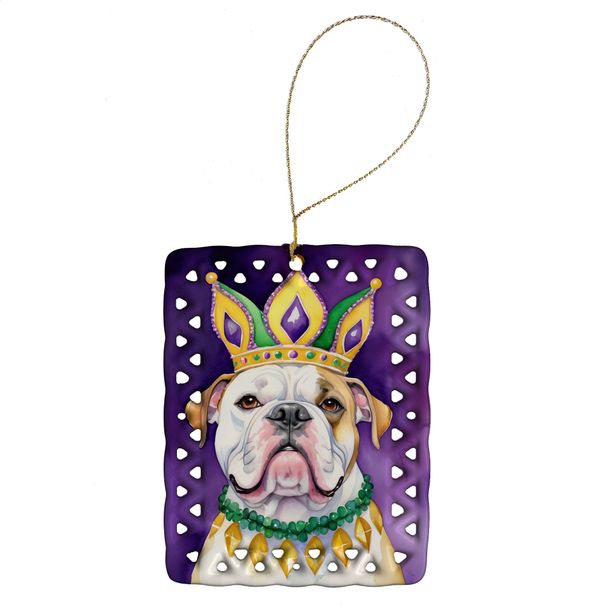 American Bulldog King Of Mardi Gras Porcelain Ornament Christmas Tree Hanging Decorations For Home Christmas Holiday, Rectangle, Gift, Multicolor_maomaolike.com