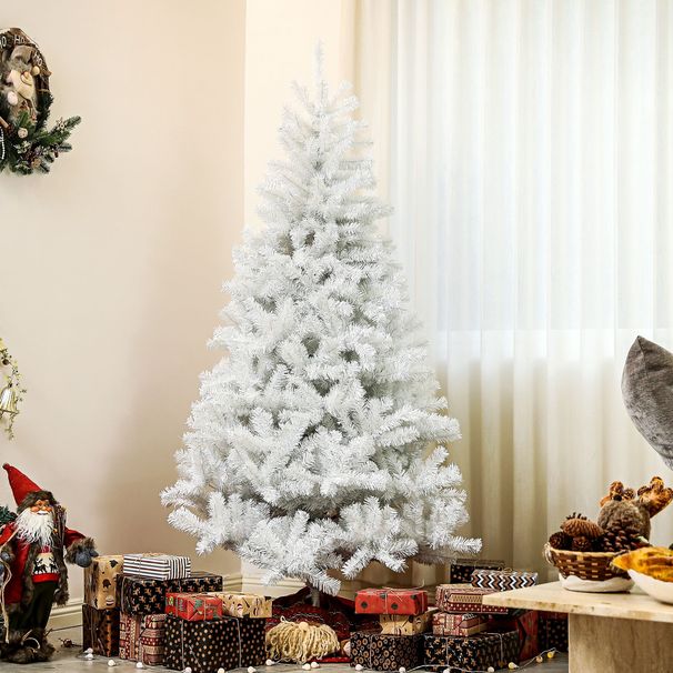 6ft Tall Artificial Christmas Tree, Unlit Xmas Tree With 1000 Branch Tips, Auto Open, Steel Base, Holiday Décor For Home Office, White_maomaolike.com