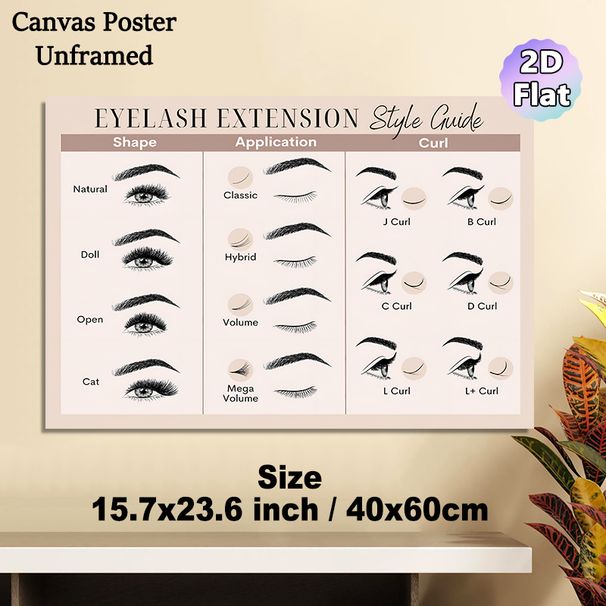 Eyelash Extension Style Guide Painting Poster, Clean Illustrative Lash Guide Poster, Comprehensive Reference Of Lash Shapes, Applications & Curls_maomaolike.com
