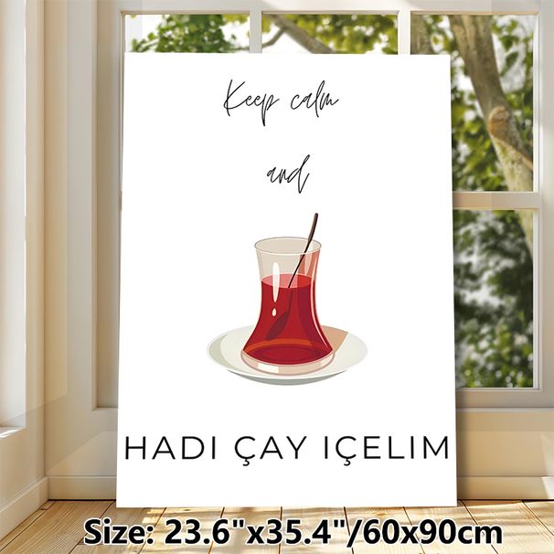Turkish Tea Themed Painting Poster, Minimalist Illustrated Tea Cup & Quote Poster, Relaxing Design, Suitable For Kitchen And Dining Room Decor_maomaolike.com
