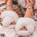 Evshine Women Fuzzy Fashion Cross Band Memory Foam House Slippers Indoor Outdoor Open Toe Plush Slides Casual Flat Shoe_maomaolike.com