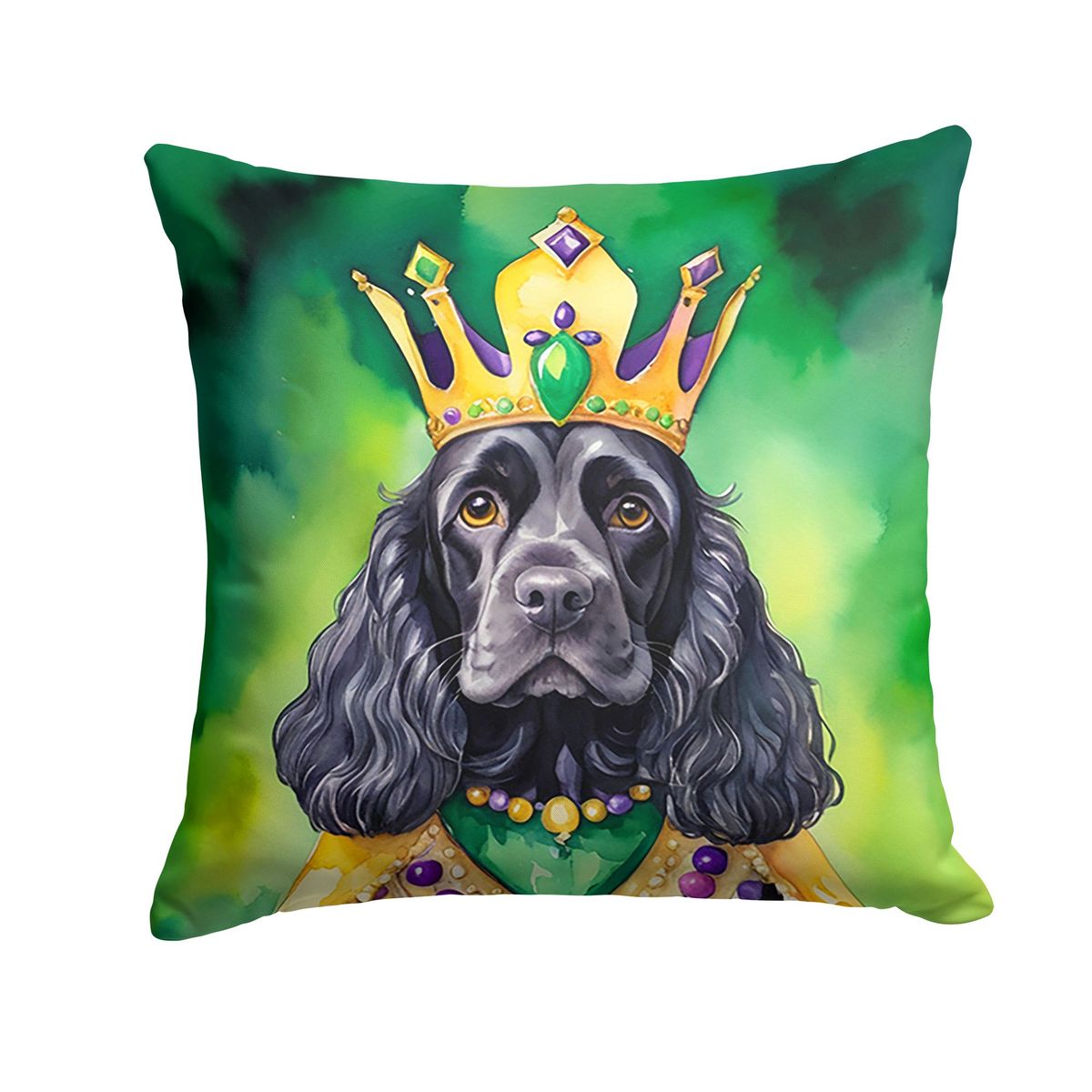 Cocker Spaniel King Of Mardi Gras Throw Pillow Machine Washable, Indoor Outdoor Decorative Pillow For Couch, Bed Or Patio, 14Hx14W_maomaolike.com