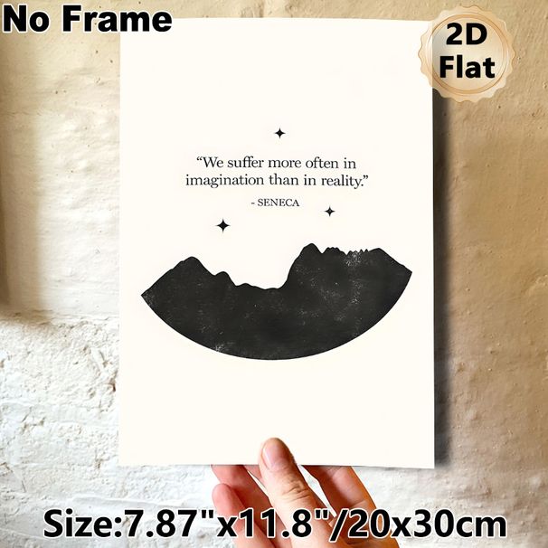 Seneca Inspirational Quote Painting Poster, Minimalist Monochrome Mountain Silhouette With Star Accents Poster, Thought-provoking Motivational Decor_maomaolike.com