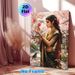 Traditional Indian Lady Painting Poster, Exquisite Vibrant Artistic Poster, Elegant Lady In Ornate Sari Among Blooming Cherry Blossoms And Birds_maomaolike.com