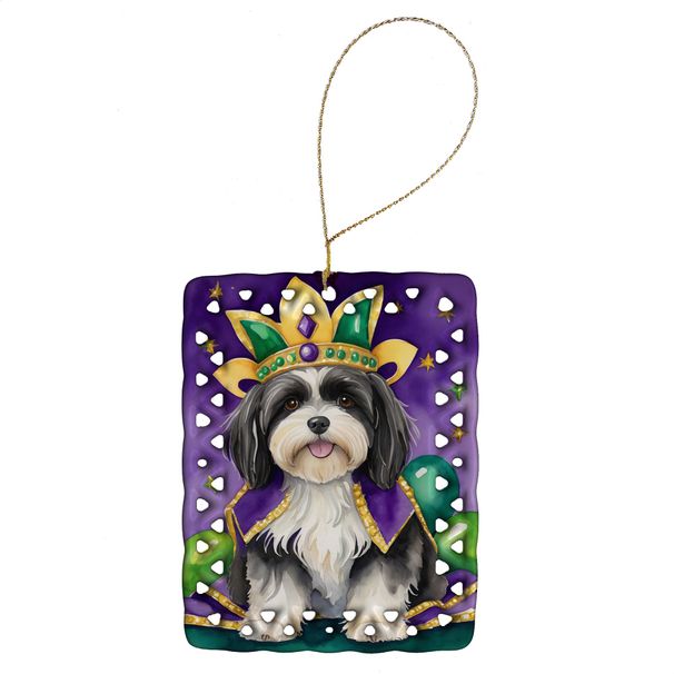 Havanese King Of Mardi Gras Porcelain Ornament Christmas Tree Hanging Decorations For Home Christmas Holiday, Rectangle, Gift, Multicolor_maomaolike.com
