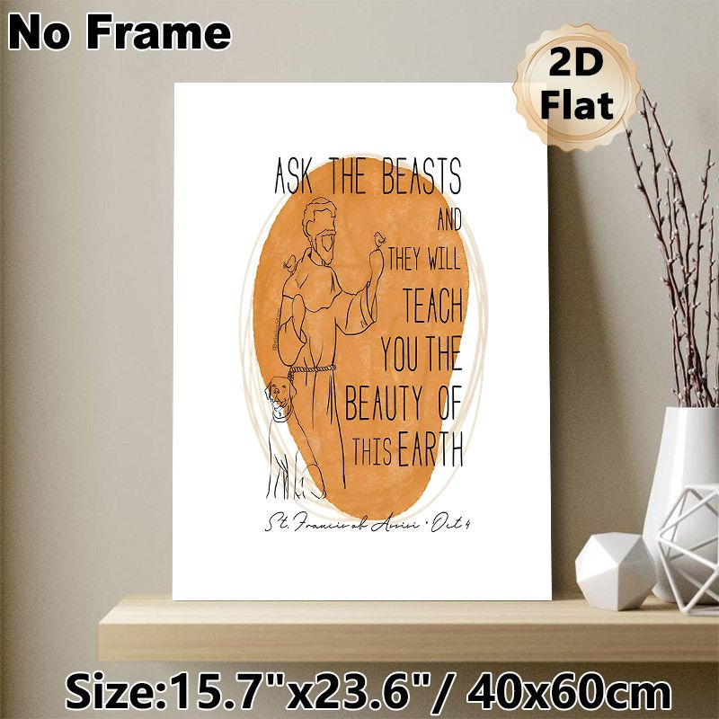 St. Francis & Animals Themed Painting Poster, Warm-toned Minimal Line Art Poster, Inspirational Nature-focused Quote Design Ideal For Home, Prayer_maomaolike.com