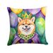 Shiba Inu King Of Mardi Gras Throw Pillow Machine Washable, Indoor Outdoor Decorative Pillow For Couch, Bed Or Patio, 14Hx14W_maomaolike.com