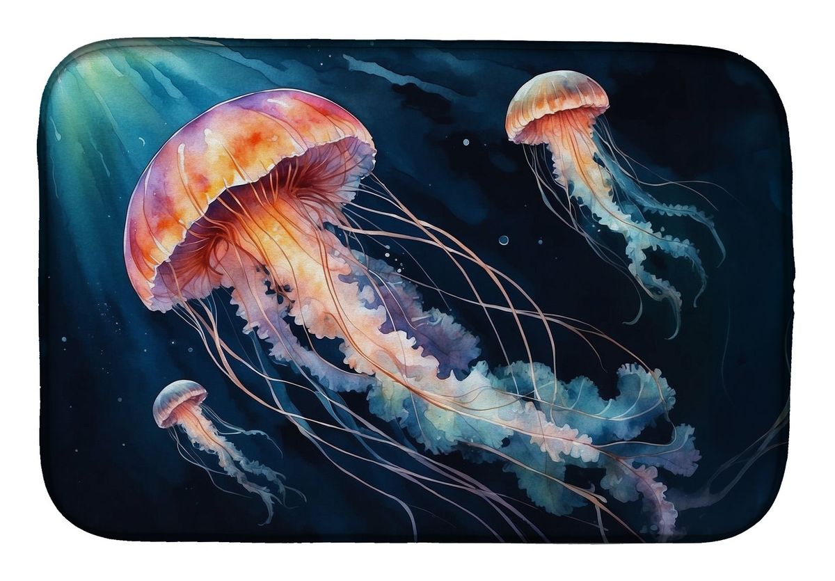 Deep-Sea Jellyfish Dish Drying Mat Absorbent Dish Drying Mat Pad For Kitchen Counter Dish Drainer Mat For Countertop, 14 X 21", Multicolor_maomaolike.com
