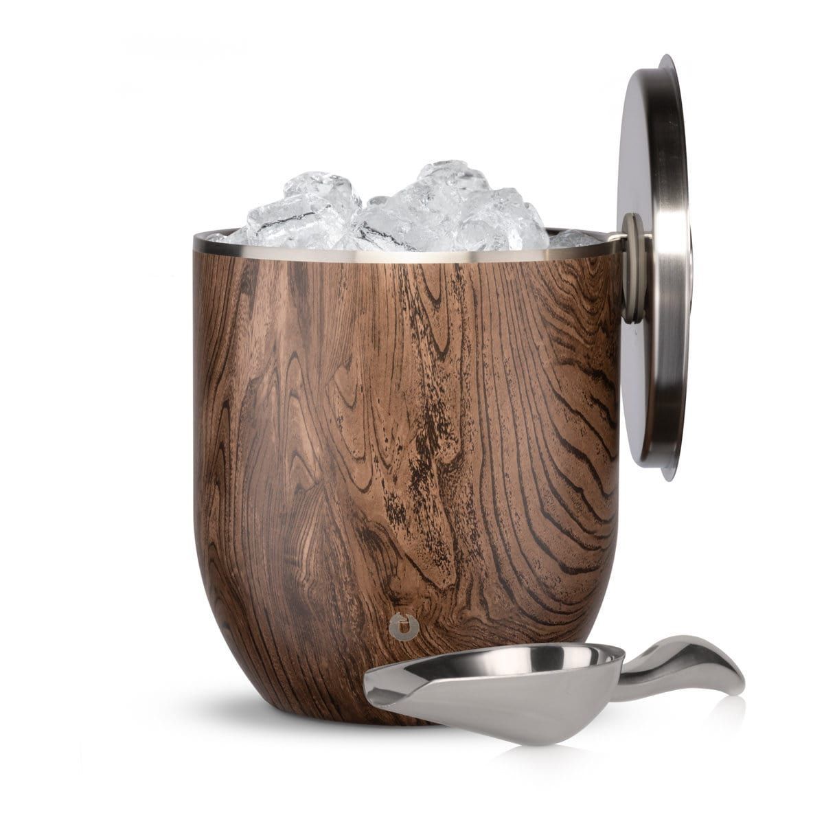 Stainless Steel Ice Bucket With Lid And Scoop, Dark Walnut_maomaolike.com